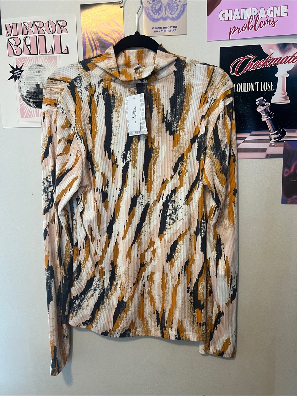 LuLaRoe Penelope Long Sleeve Mock Neck Top — White, Tan, Mustard, Black